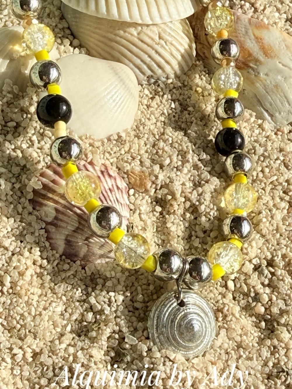 citrine onyx beaded ball necklace/manifesting abundance SILVER SHELL 🐚